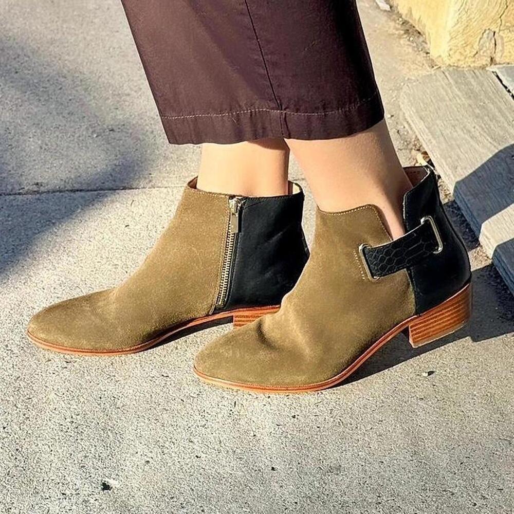 Yosi Samra Suede Leather Ankle Boots Size 9 Brown Low Heel Booties